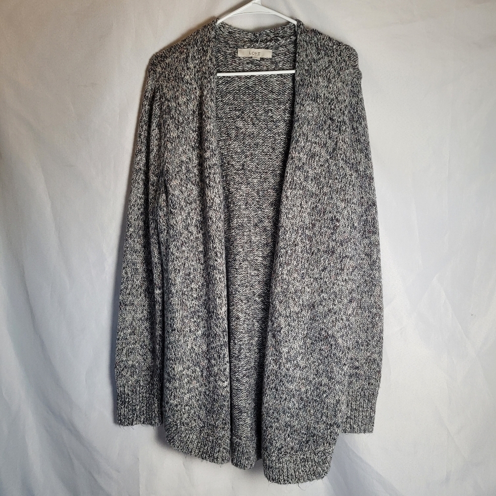 Loft Cozy Shirttail Open Front Cardigan Sweater Gray/ Multi Color Fleck Size XL